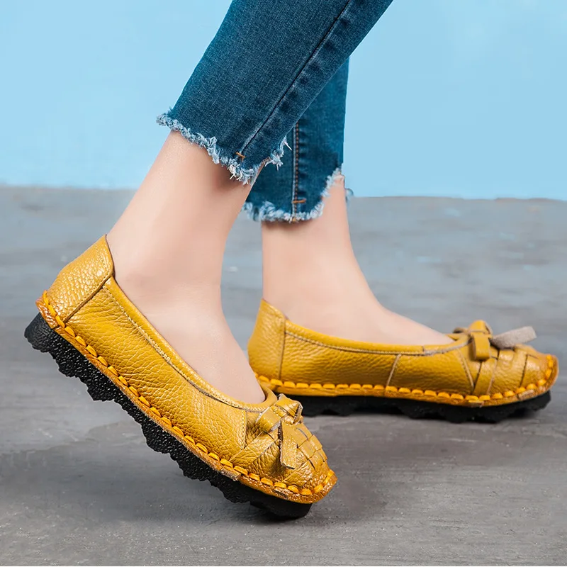 High Quality 2024 Summer Fashion Genuine Leather Women Flat Shoes Ladies Casual Soft Comfortable Shoes Women Handmade Flats
