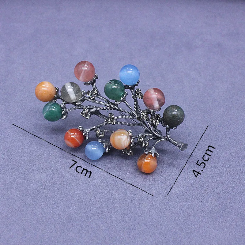 Ajojewel Vintage Brooch Purple Natural Stone Flower Branch Brooches Pins For Women Elegant Gift Items