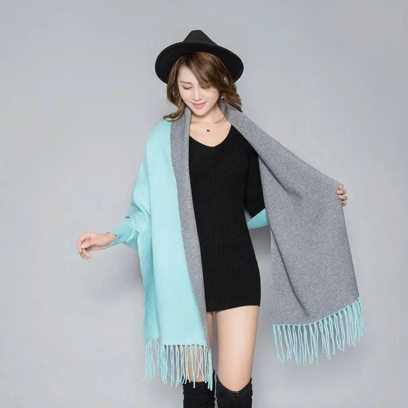 Women Winter Poncho With Sleeve Shawls and Wraps for Ladies Pashmina Shawl Thicken Scarf Stoles Warm Feminino Ponchos and Capes