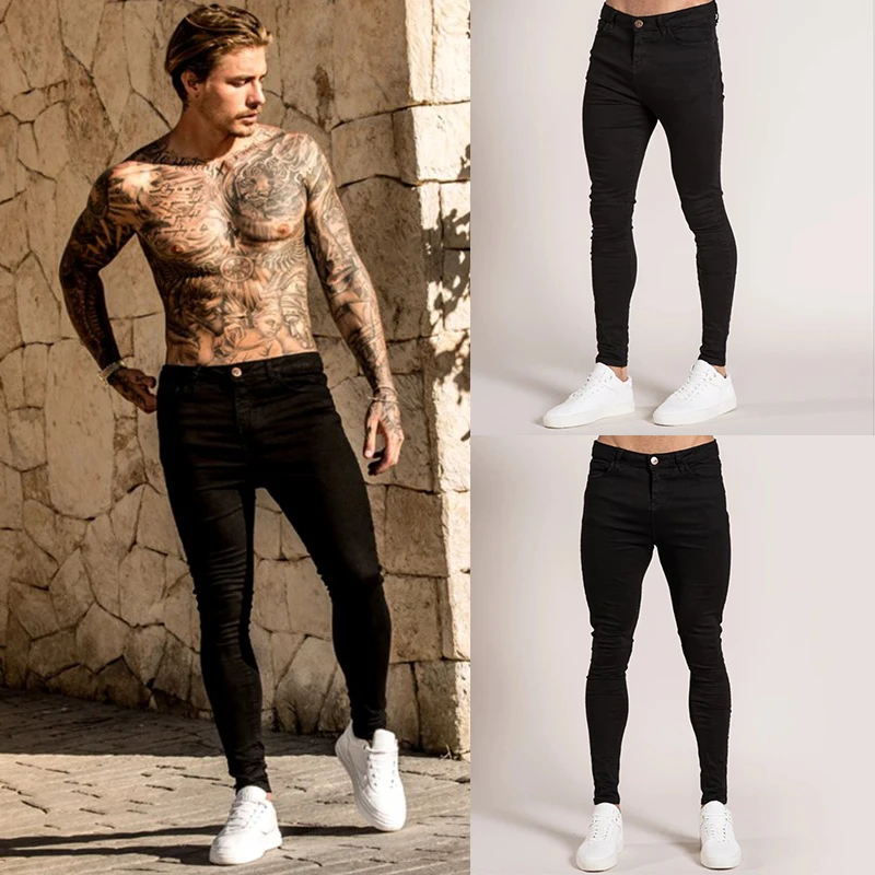 Elastic Waist Skinny Jeans Men Black Casual Streetwear Jogger Pants Mens Jeans High Street Slim Fit Man Fashion Denim Trousers