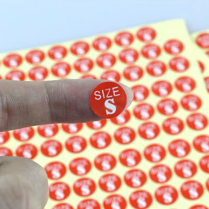 1980pcs/PACK Size stickers 13MM Round apparel XS S M L XL XXL XXXL XXXXL label stickers red color