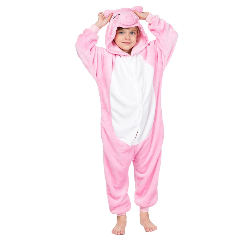 

Cute Children Onesies Pig Kigurumi For Kids Pajamas Girls Boys Animal Pijamas Flannel Cartoon Bodysuit Birthday Cosplay Costume