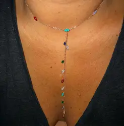 Rose Gold Silver Color Long Y Lariat Cz Evil Eye Charm Necklace Sexy Women Jewelry Colorful Cute Lovey Eye Turkish Jewelry
