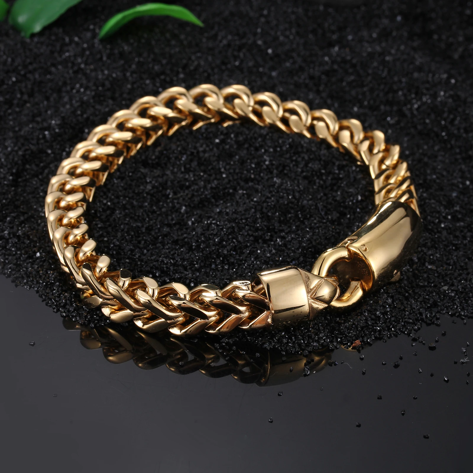 Kalen Dubai Gold Color Link Chain Bracelet For Men Stainless Steel Jewelry High Polished Hand Chain Accessories Birthday Gifts