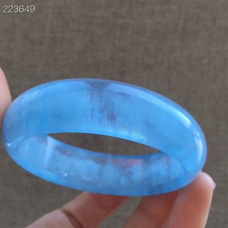 Natural Blue Aquamarine Round Bracelet Bangle Brazil Crystal 57MM Gemstone Fashion Stone For Women Certificate AAAAAA