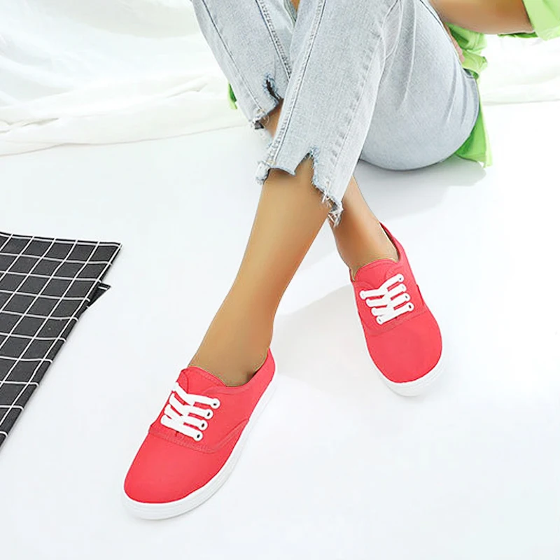 2021 spring Loafers canvas Shoe Sneakers For Women Shoes Breathable Women\'s Casual Shoes Lace up Solid color Woman Shoes 35-41