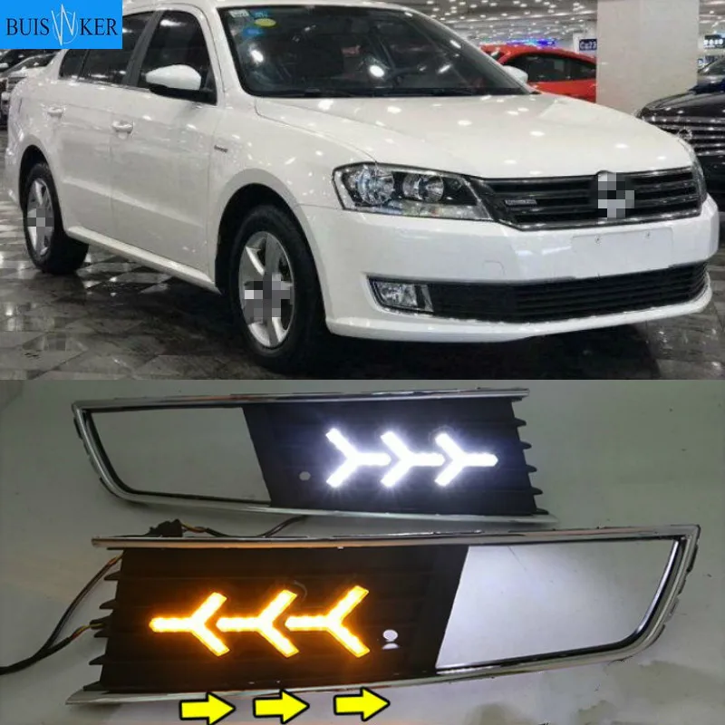 

1 Pair For Volkswagen VW Lavida 2013 2014 with Yellow Trun Signal Light Blue Night Lamp LED DRL Daytime Running Light