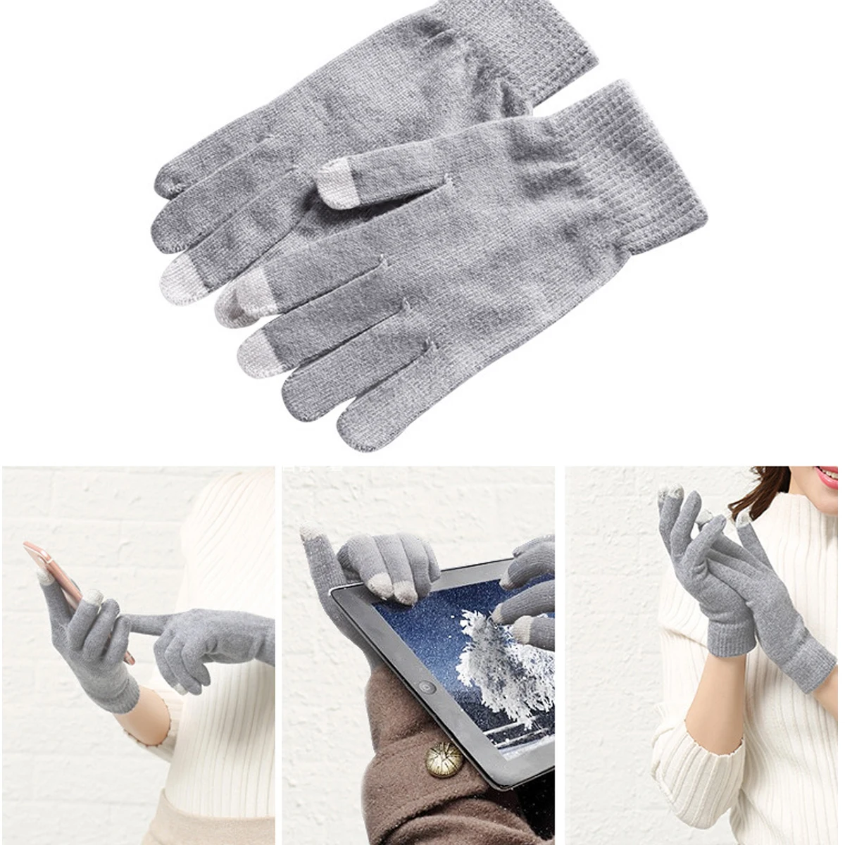 Winter Touch Screen Gloves Women Men Warm Stretch Knit Mittens Imitation Wool Full Finger Guantes Female Thicken