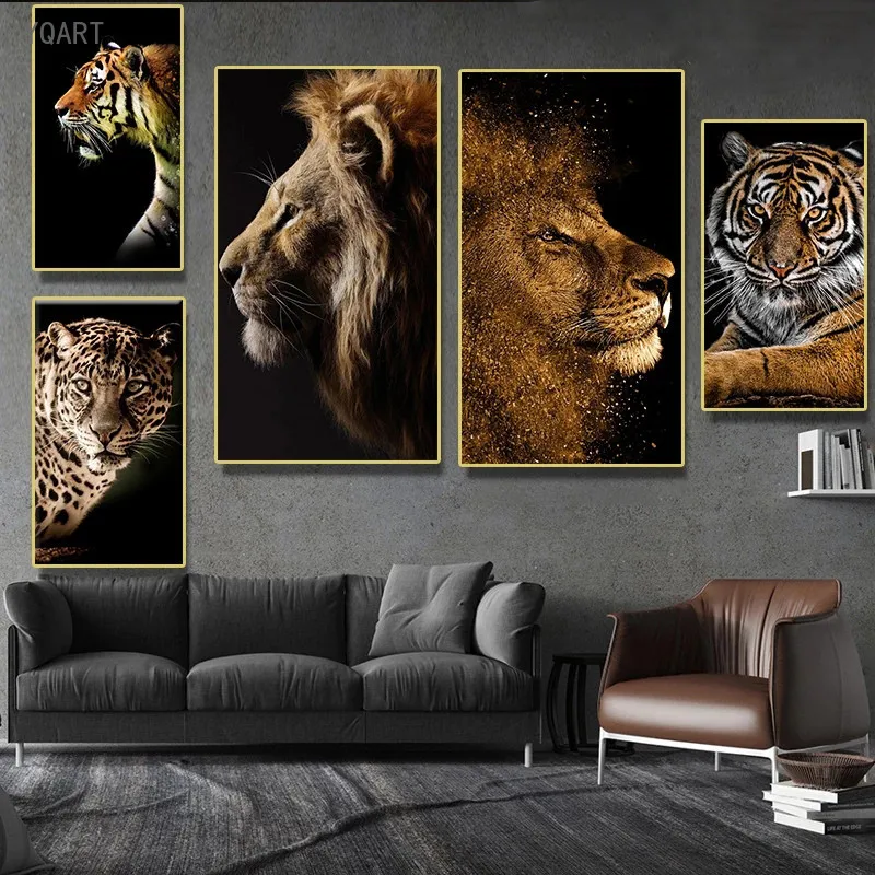 

King of Animal Canvas Art Posters and Prints Wildlife Tiger Leopard Lion Paintings Pictures for Modern Home Living Room Decor