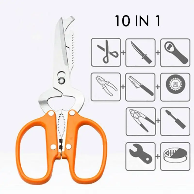 10 in 1 Detachable Scissors Stainless Steel Detachable Multifunctional Stainless Poultry Kitchen Nutcracker Bottle opener Bone