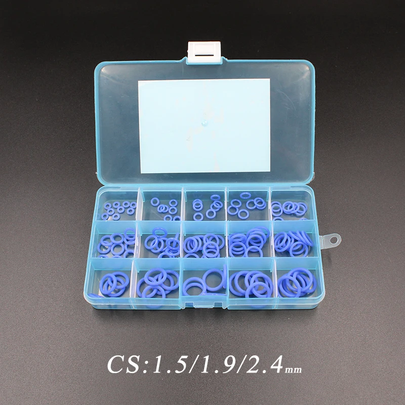 Blue silicone rubber 125pcs O-ring seal CS1.5/1.9/2.4mm VMQ gasket waterproof high temperature environmental protection toolbox