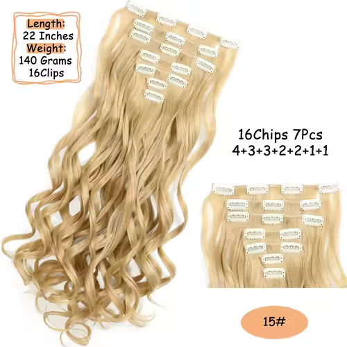 NICESY 16Clips Synthetic 24Inch Long Curly Hair Hairpiece Heat Resistant Hair Extension Clips In Ombre Black Brown Blond Women - Image 18