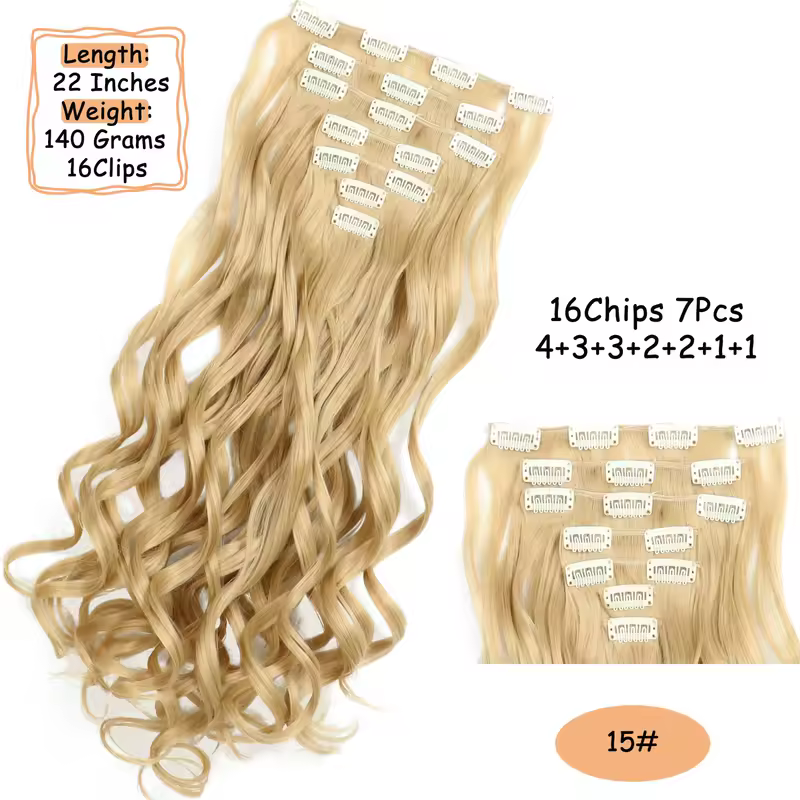 NICESY 16Clips Synthetic 24Inch Long Curly Hair Hairpiece Heat Resistant Hair Extension Clips In Ombre Black Brown Blond Women - Image 18