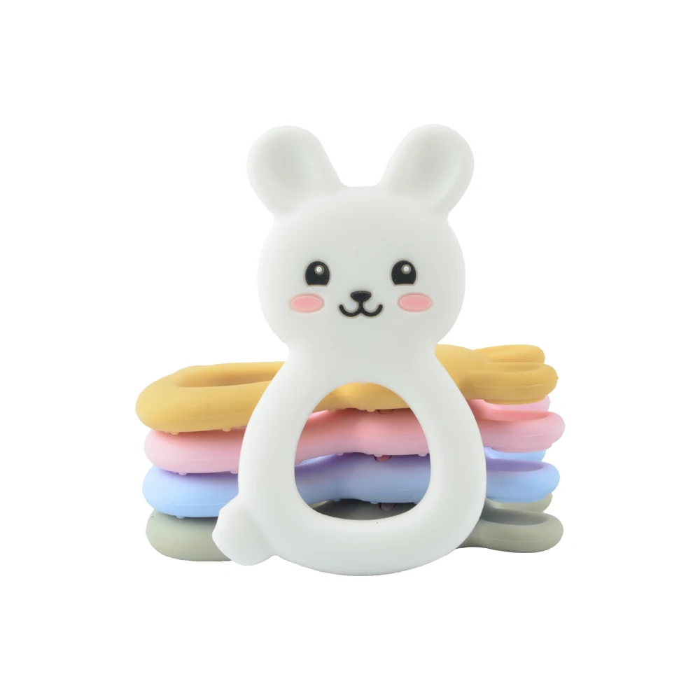 LOFCA Rabbit Silicone Teether Cartoon Animal Baby Teething Toy Free BPA Food Grade Silicone Pendant Gift Accessories Making