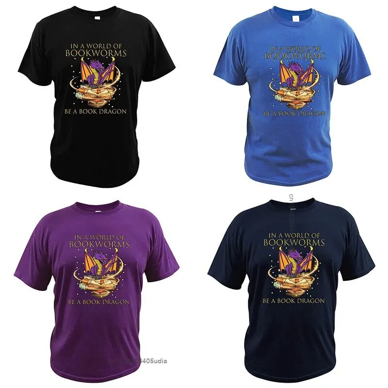 In A World Of Bookworms Be A Book-Dragon T Shirt Regular Fit Manga Digital Print Reading Books Animal Parody T-Shirt