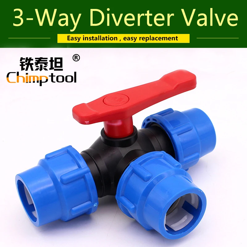 Chimptool 20/25/32/40/50/63mm PE Pipe Tee Quick Connector Diverter Valve 3-Way Garden Tap Plastic T-type Water Splitter 1Pcs