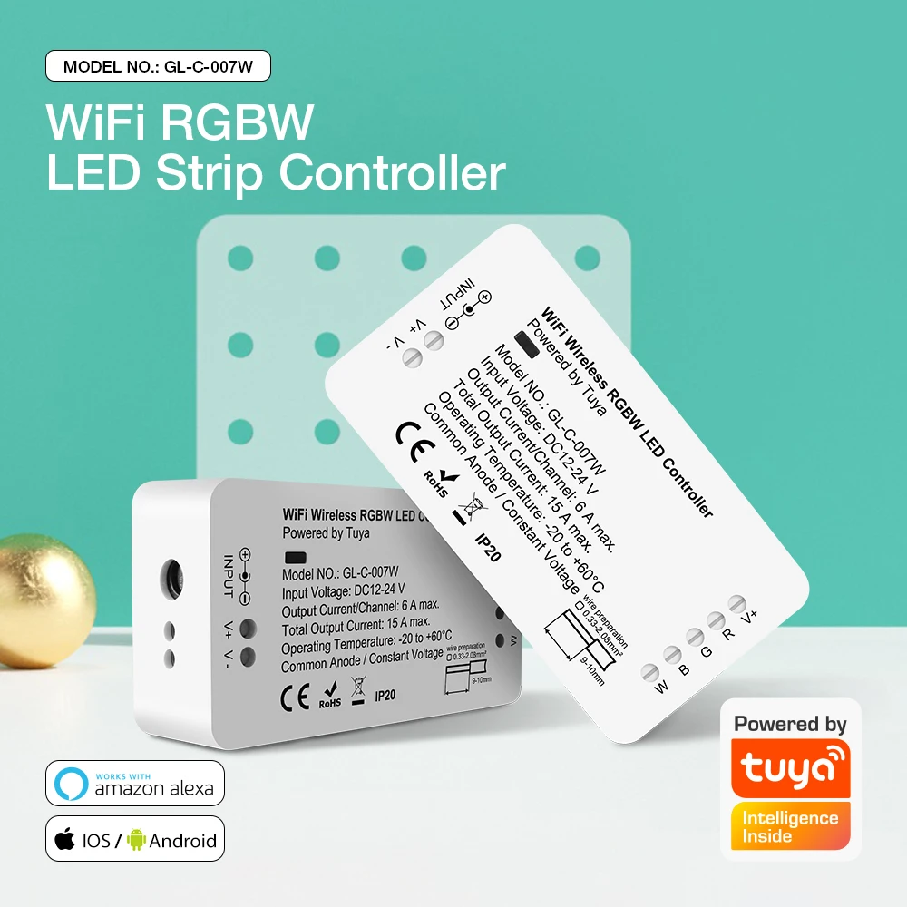 controle de voz rgbw do diodo emissor de luz de tuya wifi rgbw alexa conduziu luzes de tira controle esperto do aplicativo do controlador dc12v24v o 01