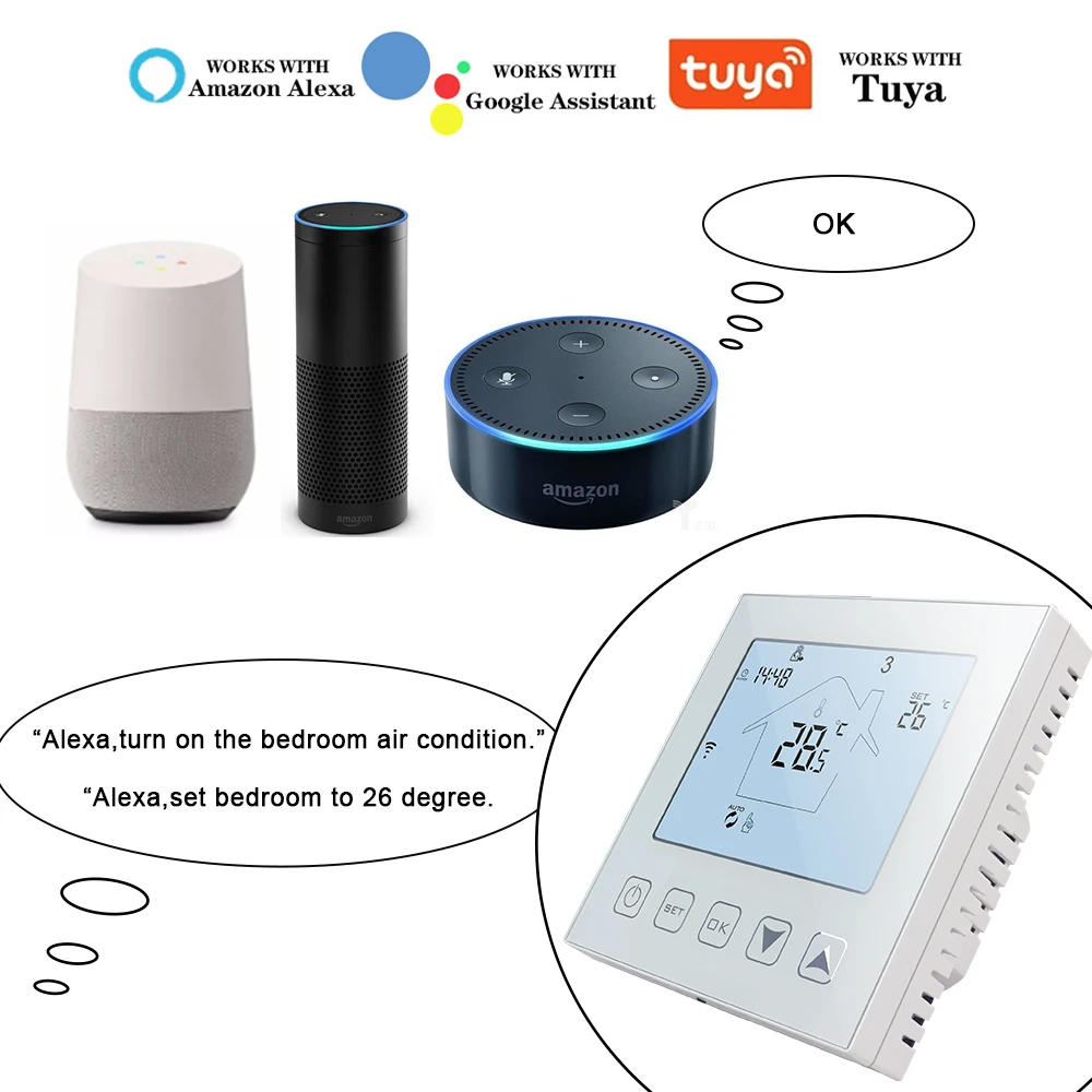 Tuya Thermostat WiFi Floor Heating Temperature Controller Smart Room Thermostat Electric Voice Control Support Alexa Google APP