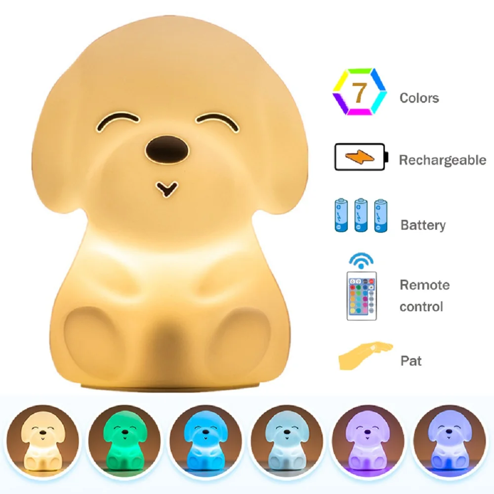 

Cute Dog LED Silicone Night Light Remote Control Pat Color-Changing for Baby Sleeping Table Desk Lamp USB Charge Creative Gift