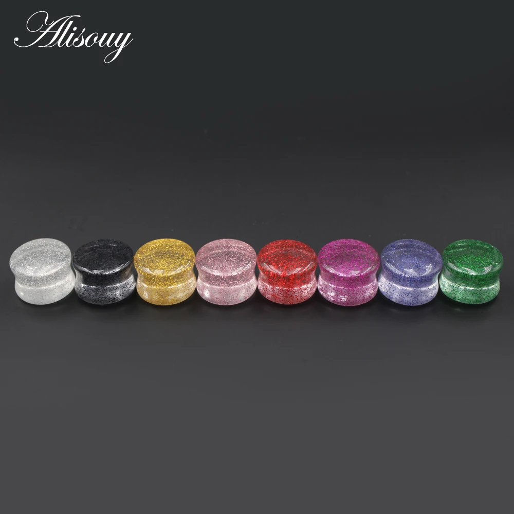 Alisouy 2pcs 4mm-20mm Transparent Acrylic Glitter Powder Ear Gauges Tunnel and Plugs Stretcher Expander Piercing Body Jewelry