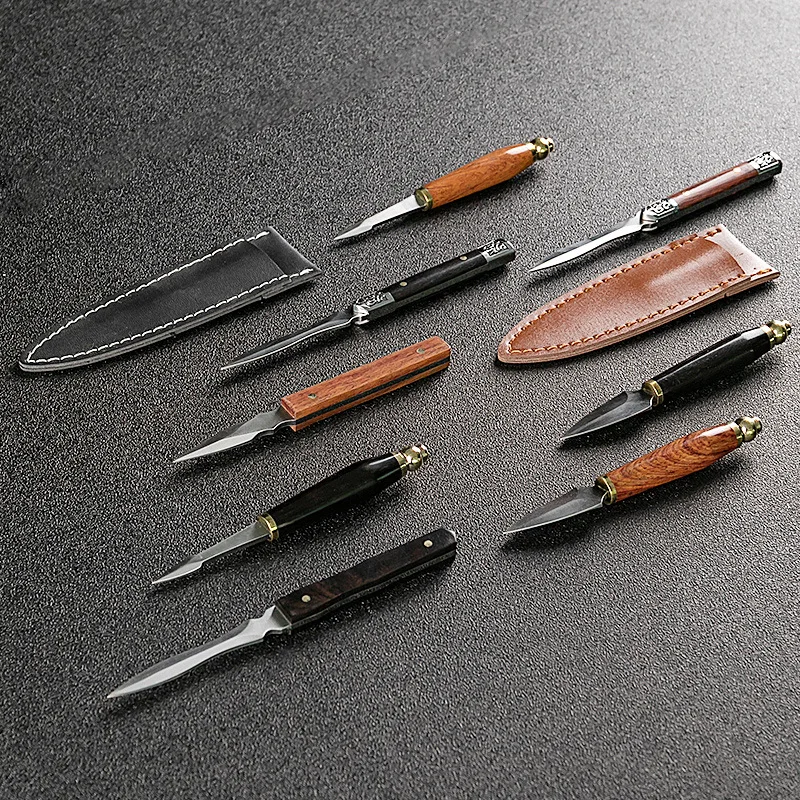 Pu'er Tea Knife with Leather Cover Rosewood Blackwood Tea Needle Tea Awl Stainless Steel Kung Fu Tea Set Black Tea Brick Knife