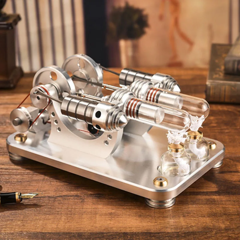 Balance Type Metal Cylinder Stirling Engine Generator, Mini External Gas Turbine Model, Twin Cylinders