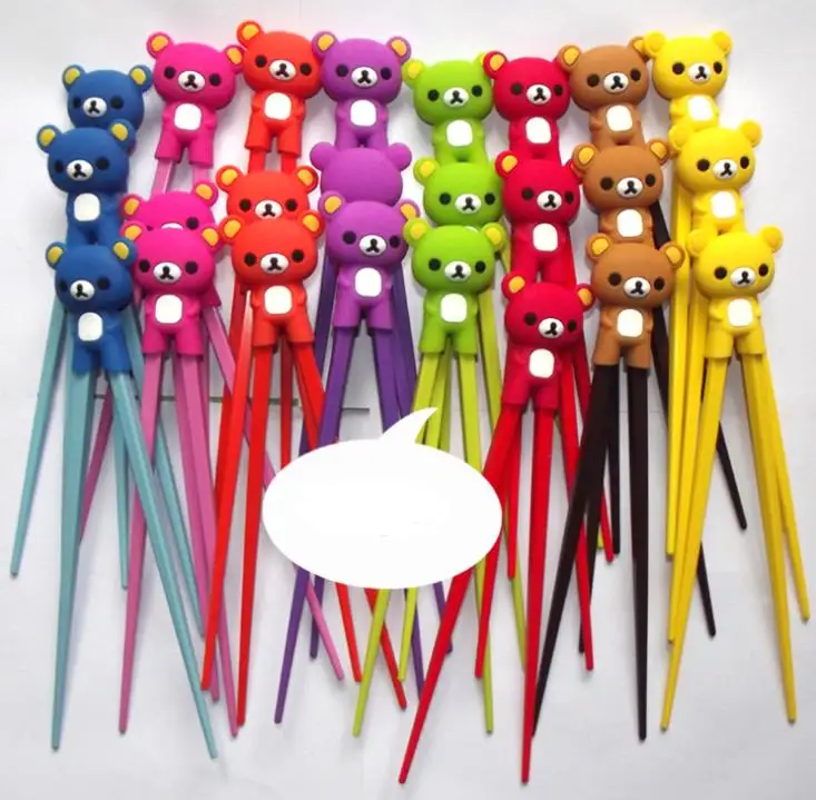 100 Pair Multi Color Learning Chopsticks Super Cute Cartoon Bear Children Chopsticks Teddy Bear Kids Gift Free Shipping SN635