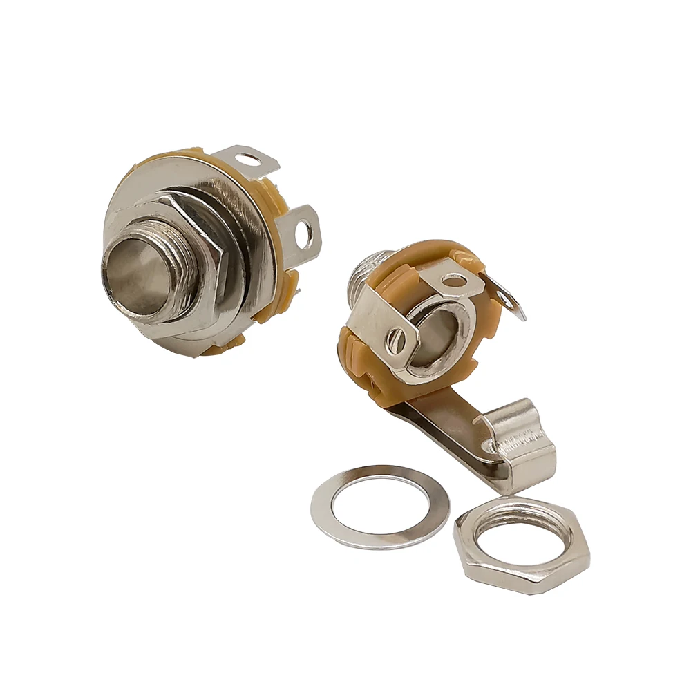 2/5/10Pcs 6.35mm Jack Socket Mono 2 Pole Female Jack with Switch Nut and Washer Nickel Finish 6.35mm Jack Socket Skeleton