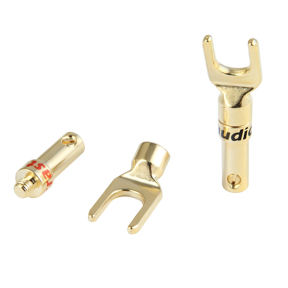 Audiocrast S101G 스페이드 플러그 24K 골드 도금 포크 플러그 스피커 Y 커넥터 어댑터 Y 스페이드 스피커 플러그 HIFI Diy 스피커