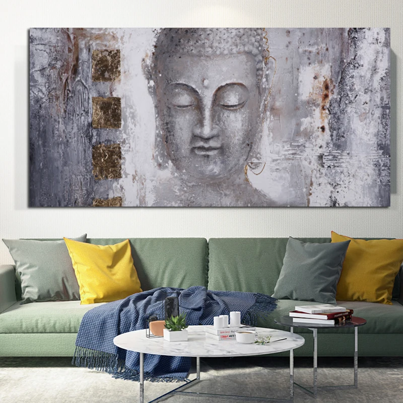 Golden Buddha Abstract Canvas Painting, Religious Wall Art Pictures Posters and Prints, for Living Room Home Decor No Frame
