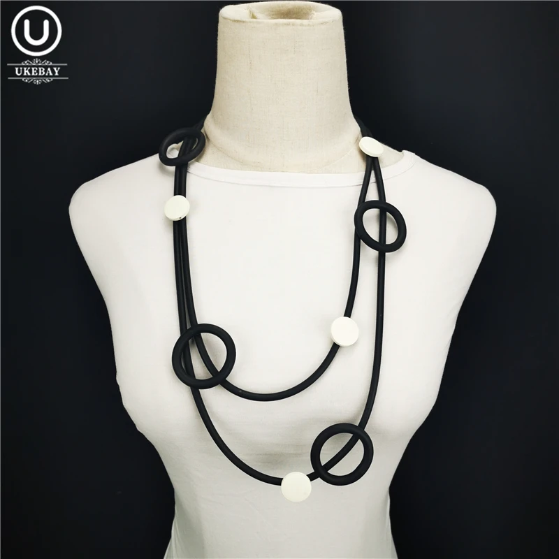 UKEBAY New White Wood Accessories Jewelry Rubber Necklace Indian Style Pendnat Necklaces Sweater Chain Wedding Party Jewellery