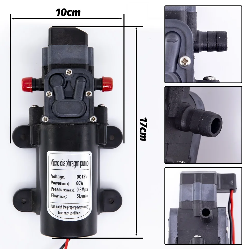 Diaphragm Water Pump DC 12V 80PSI 5L/Min Water High Pressure  Self Priming Pump Automatic Switch