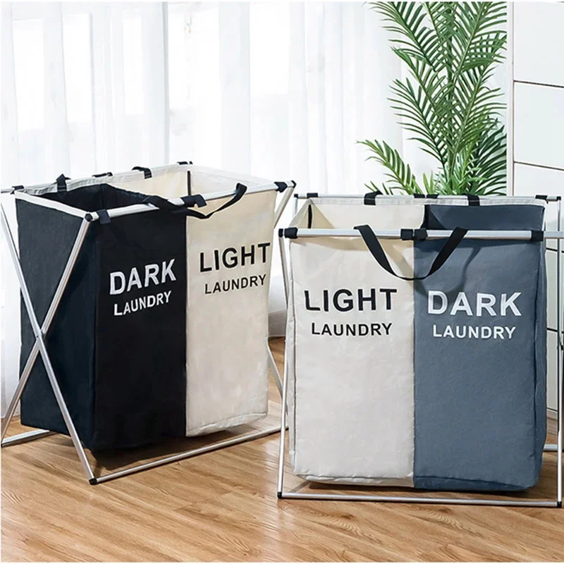 Foldable Three-Compartment Household Laundry Basket Waterproof Large-Capacity Oxford Cloth Dirty Clothes Sorting Storage Bag