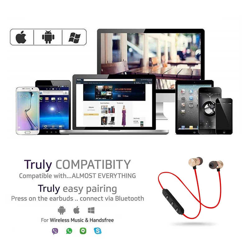 5.0 Bluetooth Earphone Sports Neckband Magnetic Wireless earphones Stereo Earbuds Music Metal Headphones With Mic For All Phones