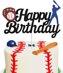 baseball Cake Topper Boy Black Happy Birthday Cupcake Toppers Party Dessert Wedding Decoration Baby Shower Baking Supplies DIY