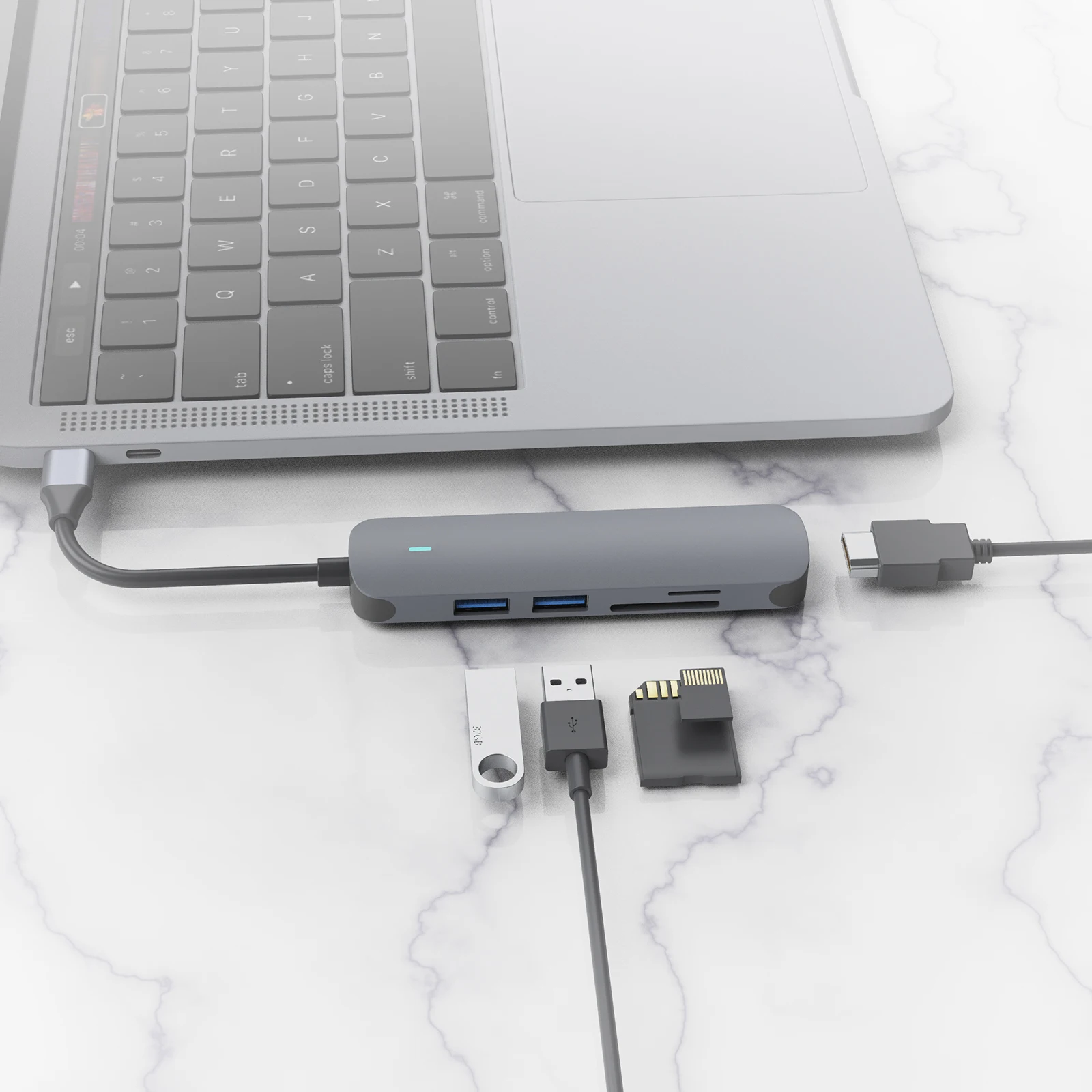 HUO JI – Hub USB type-c vers HDMI 5 en 1, adaptateur avec sortie HDMI 4K, Compatible avec lecteur de carte SD/TF, USB 3.0