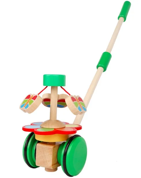 Wooden Walker Push Rod Toy Cartoon Rotating Roll Cart Learning Walk Guide Wood First Step Car Toddler Trolley Baby Birthday Gift