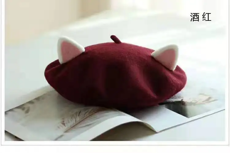 VISROVER Neue Unisex Kind Baskenmütze Nette Katze Form Hut Winter Kappe Herbst Punk Baskenmütze Hut Kaninchen Solide Kinder Großhandel Baskenmütze Geschenk – Detail 5