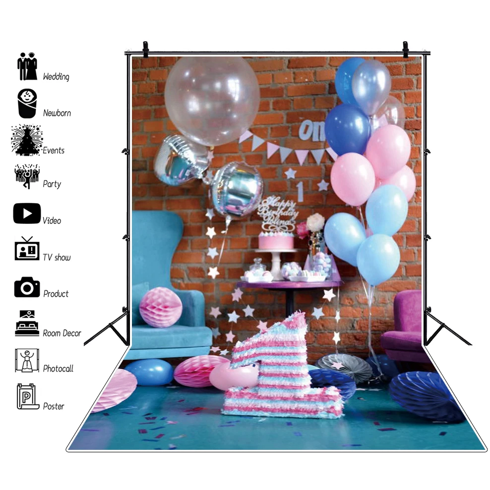 

Laeacco Brick Wall Interior 1st Birthday Party Baby Photography Backgrounds Personalized Photographic Backdrops For Photo Studio