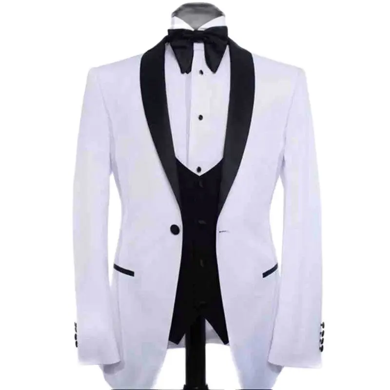 

Real Photo White Groom Tuxedos Men's Toast Business Suits Evening Dress Slim Fits Clothes (Jacket+Pants+Vest+BowTie) W:138