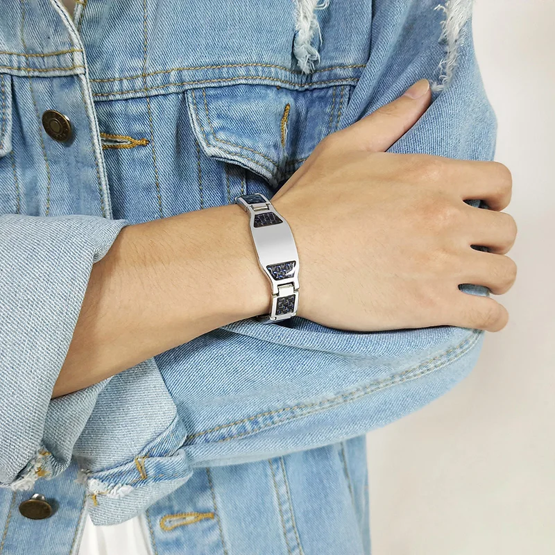 Carbon Fiber Bracelet Men Custom Star of David Logo Stainless Steel Hand Chain ID Bracelets For Dad Boyfriend Gift