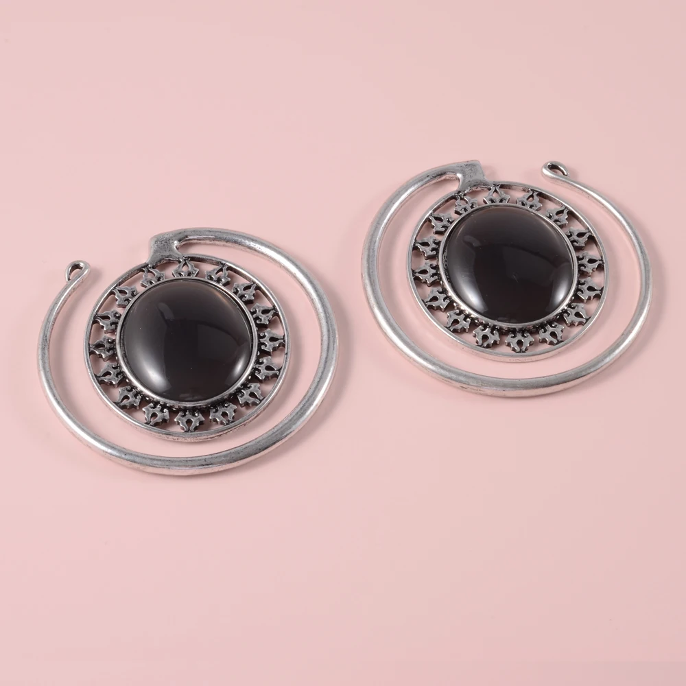 2pcs Solid Brass Stone Ear Weight Vintage Indian Tribal Style Hoop Earrings Lobe Piercings Gauges Expander Unisex Body Jewelry