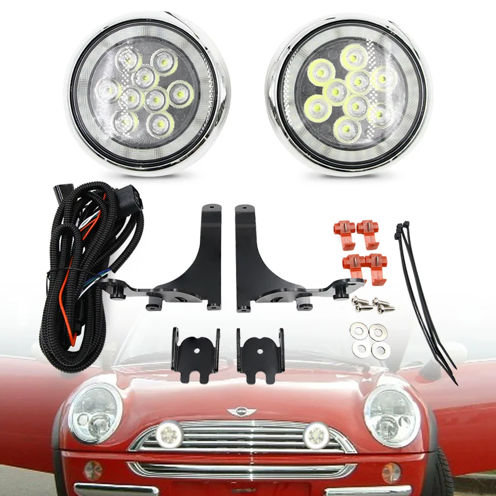 

2XFor MINI Rally Lights LED Fog light Daytime Running Driving Lamp For Mini Cooper R50 R52 R53 JCW/S 2001-2006 Extension harness
