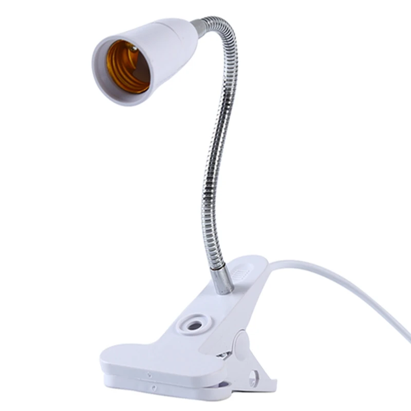 White Flexible Light Clip Switch Lamp Holder For Desk Light LED Plant Grow Bulbs Base EU/US Plug Socket Power Cable High Quality