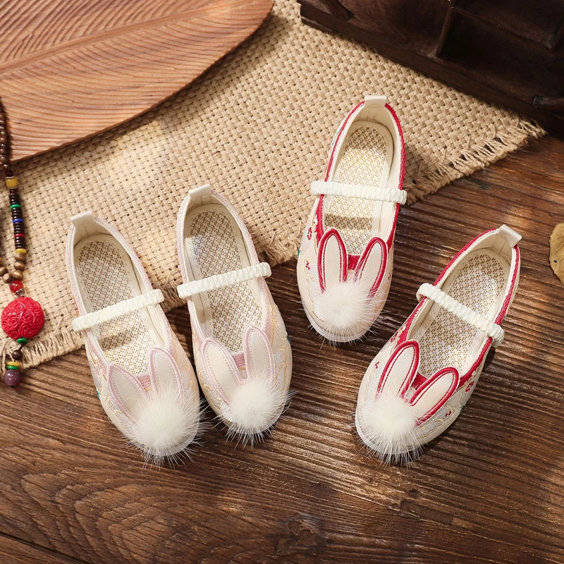 

Весенние плюшевые туфли с кроликом для девушек для народного танца в китайском стиле принцессы древнего шоу тканевые туфли без шнуровки холщовые лоферы