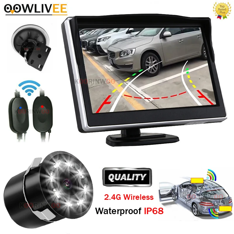 OOWLIVEE Wireless Car Parking Kit LCD Display With Camera Rear view camera Intelligent System LED Lights HD Camera Bumper Cutter