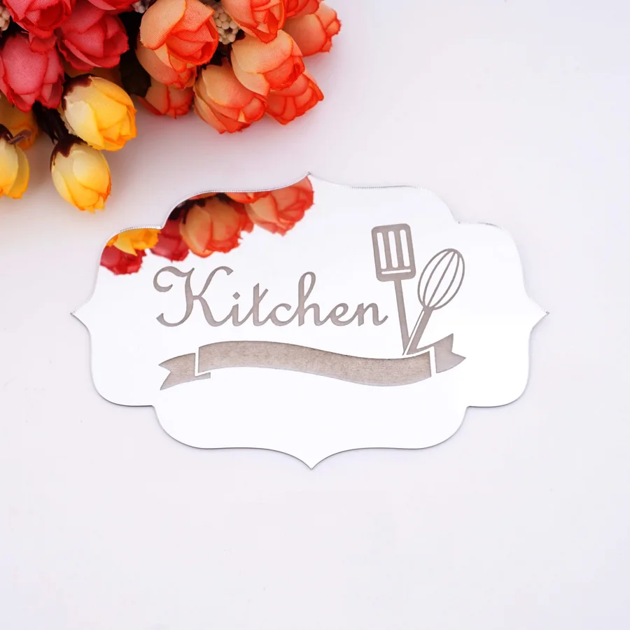 New Kitchen Indicating Signs Entrance Home Logo 3D Acrylic Mirrored Door Plate Mirror Wall Stickers Home Decoration