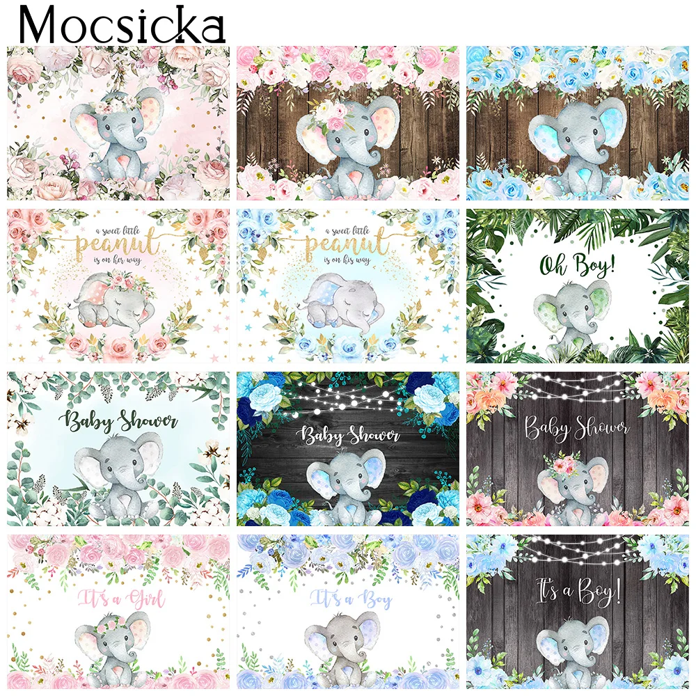 

Elephant Backdrop Birthday Baby Shower Floral Photo Background Little Peanut Newborn Kids Portrait Backdrops for Picture photo