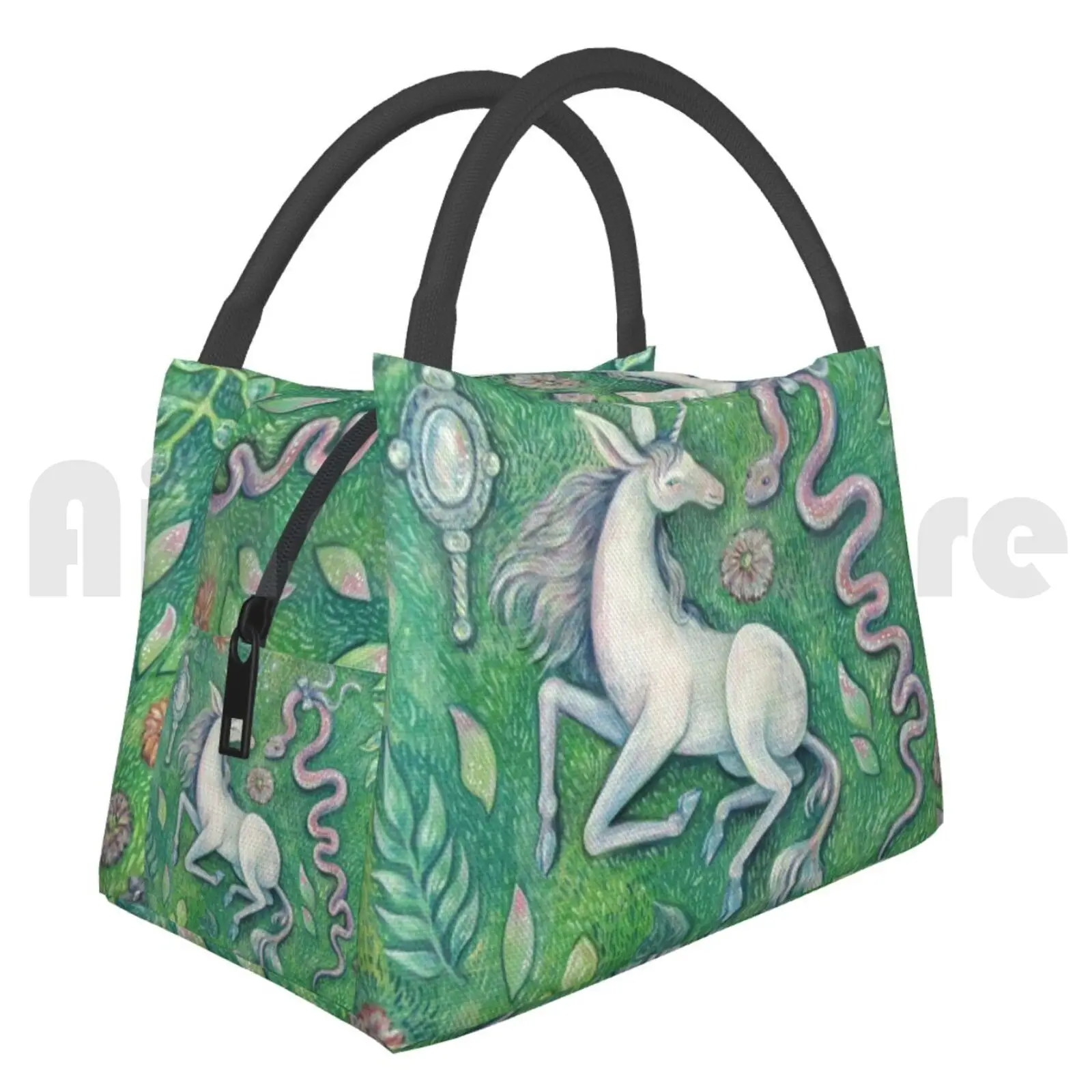 Portable Insulation Bag Unicorn Magic Unicorn Medieval Renaissance Horse Snake Green Nature Cute Animal