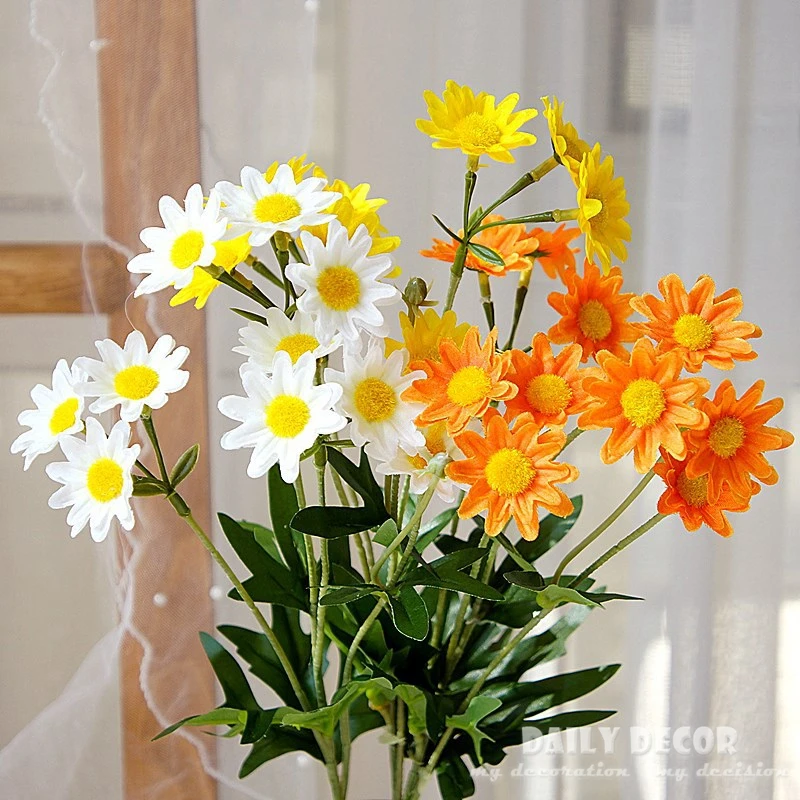 6pcs/lot ! wholesale 4 forks beautiful artificial small daisy flowers home decorative fabric Chamomile Chrysanthemum silk flower